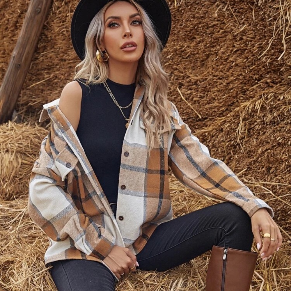 Plaid button up shacket